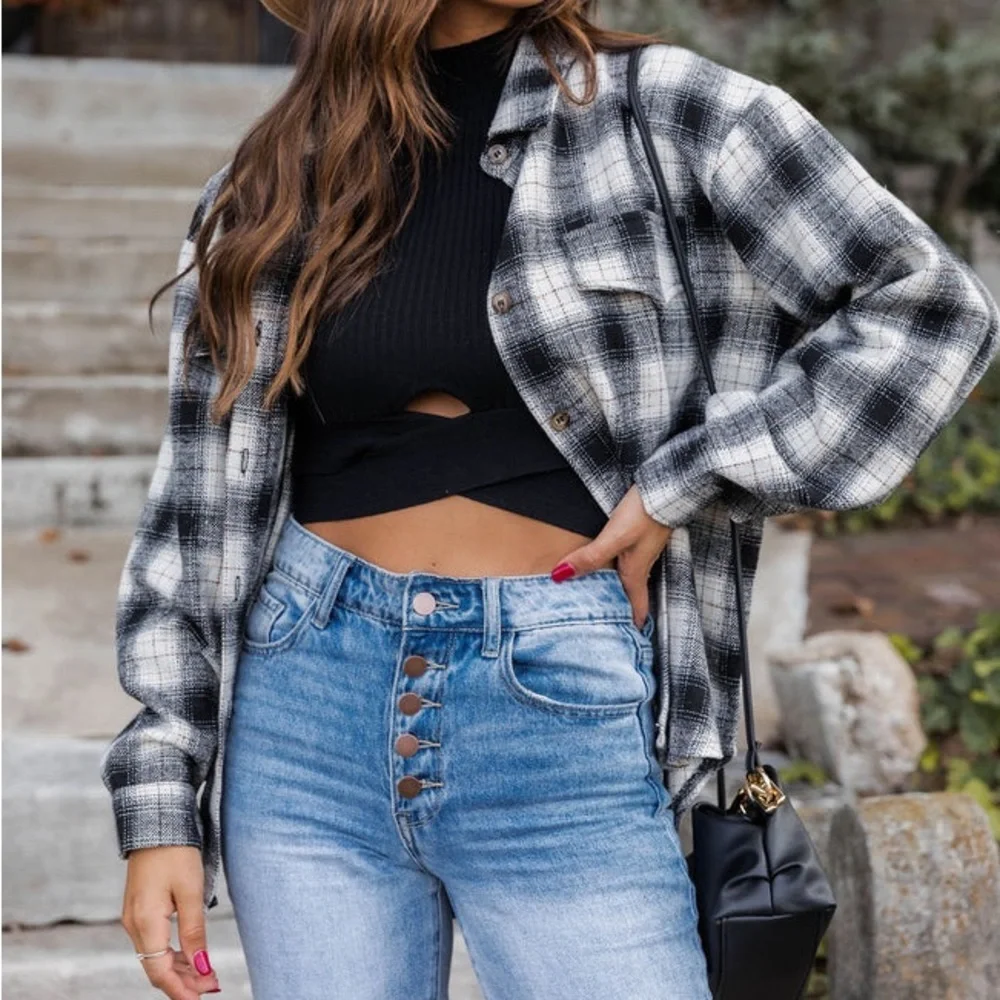 Pink Lily Good Timing Black Plaid Shacket - Picture 6 of 10